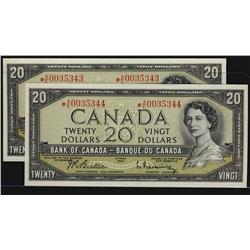 1954 $20 BC-41bA. Lot of two consecutive notes Original AU-U
