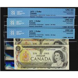 1973 $1 BC-46aA #*AL6774739 UNC-64, #*FV6170040 UNC-63 and #