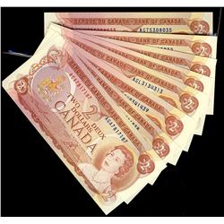 1974 $2 BC--47a RADAR notes.  Lot of seven notes all UNC.  #