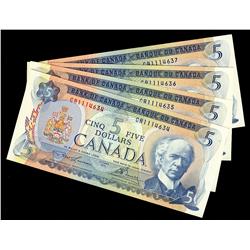 1972 $5 BC-48b. Lot of four consecutive notes. AU-UNC.