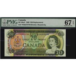 1969 $20 BC-50aA #*EH2375739 PMG Superb Gem UNC67 EPQ.  Fine