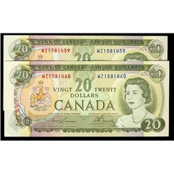 1969 $20 BC-50b. Lot of two consecutive notes. AU.