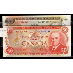 1975 $50 & $100.  Lot of two notes including, BC-51a #HC5405