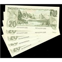 1979 $20 BC-54a. Lot of five notes. AU to UNC