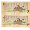 Image 1 : 1986 $2 BC-55a  Consecutive numbered pair Crow-Bouey AUM7145