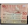 Image 1 : 1988 $50 & $100.  Lot of four notes includes BC-59aA, BC-59d