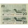 Image 1 : 1991 $20 BC-58d & BC-58b-i.  Lot of two ERROR notes. BC-58d 
