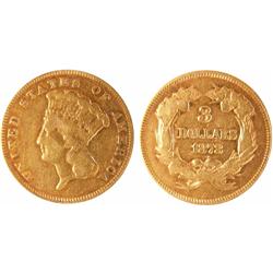 1878 US $3 Gold coin.  Circulated issue in Fine condition.
