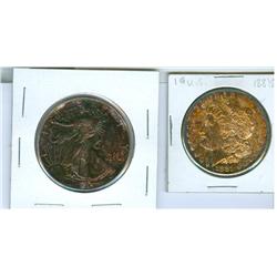 1881S US Morgan $1 & 1992 US Silver Liberty 1 oz coin.  Both