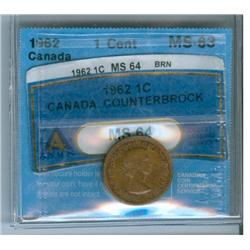 1962 1¢ ERROR CCCS MS63BN / ANACS MS64.  Counter Brockerage.