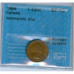 1964 1¢ ERROR CCCS EF40.  Incomplete clip.