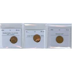 1964 1¢ ERROR coins.  Lot of three error coins including 196