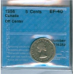 1956 5¢ ERROR CCCS EF40.  Off center strike.