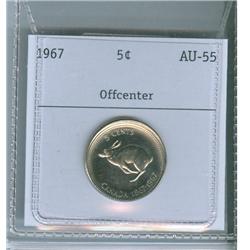 1967 5¢ ERROR AU55.  Off center.