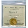 Image 1 : 1870 Nfld $2 Gold 3 dots Gold ICCS MS60 Obv 1.  Attractive w