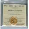 Image 1 : 1881 Nfld $2 Gold ICCS AU50.  Designated Harshly Cleaned.