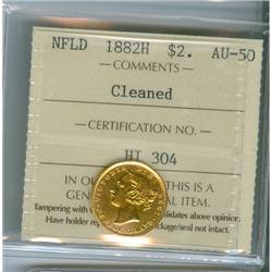 1882H Nfld $2 Gold ICCS AU50.  Designated as cleaned.