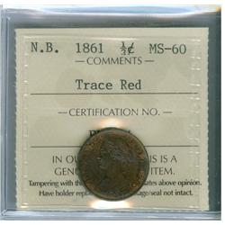 1861 N.B. 1/2¢ Trace Red ICCS MS60.