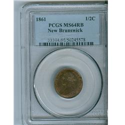 1861 N.B. 1/2¢  PCGS MS64RB.  60% red lustre, a very nice ex