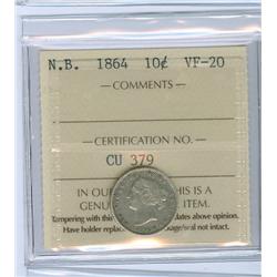 1864 N.B. 10¢ N.B. ICCS VF20. Lightly toned.