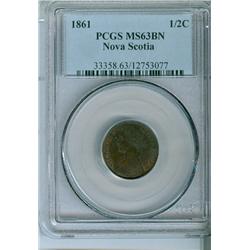 1861 N.S. 1/2¢ PCGS MS63BN.