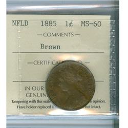 1885 Nfld 1¢ ICCS MS-60, nice chocolate brown example. Scarc