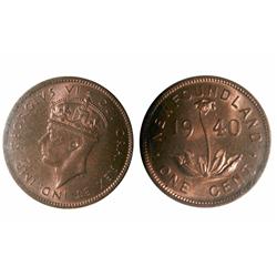 1940 Nfld 1¢ ReEngraved Date ICCS MS64RD.  Lustrous 75% red 