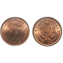 1940 Nfld 1¢ ICCS MS65Red, 95% red luster. A superb example.