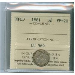 1881 Nfld 5¢ ICCS VF20
