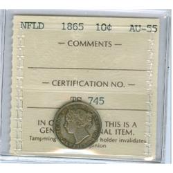 1865 Nfld 10¢ ICCS AU55.  A tough date to find in this grade