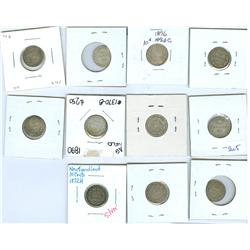 1872H-1904H Nfld 10¢.  Lot of 11 coins including, 1872H(2), 