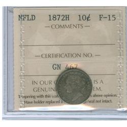 1872H Nfld 10¢ ICCS F15. Darkish grey tone.