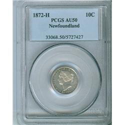 1872H Nfld 10¢ PCGS AU50, brilliant.