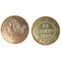 1873 Nfld 10¢ PCGS AU55.  Lustrous and white in colour.  An 