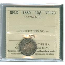 1880 Nfld 10¢ ICCS VF20, lightly toned.
