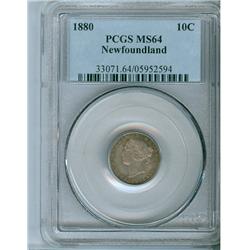 1880 Nfld 10¢ PCGS MS64.  Pristine issue with fantastic russ