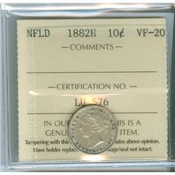 1882H Nfld 10¢ ICCS VF20, lightly toned.