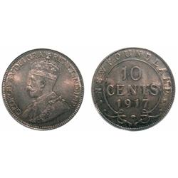 1917c Nfld 10¢ PCGS MS65.  Dark golden and lustrous tone.   