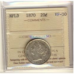 1870 Nfld 20¢ ICCS VF30. 