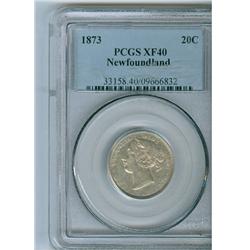 1873 Nfld  20¢ PCGS EF40, brilliant with some lustre.  A sca