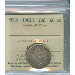 1882H Nfld 20¢ ICCS AU50, lightly toned. A scarce date.