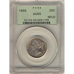 1888 Nfld 20¢ PCGS AU55.  Lustrous in old green PCGS holder.