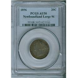 1896 Nfld "Large 96" 20¢ PCGS AU50, nicely toned.  Rare vari