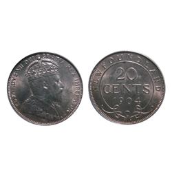 1904H Nfld 20¢ PCGS MS63.  PQ MS63 example, well struck with