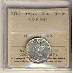 1917c 25¢ ICCS AU58. A full white issue.