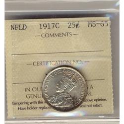 1917c Nfld 25¢ ICCS MS65.  A gem example with light scattere