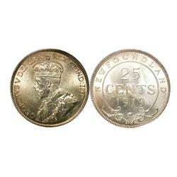 1919c Nfld 25¢ PCGS MS65.  Lustrous white example with just 
