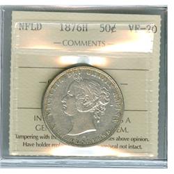 1876H Nfld 50¢ ICCS VF20. Brilliant with some underlying lus