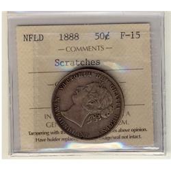 1888 Nfld 50¢ ICCS F15. Designated, Scratches.  Scratches ap