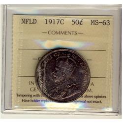 1917c Nfld 50¢ ICCS MS63.  Lots of lustre with purple to bro
